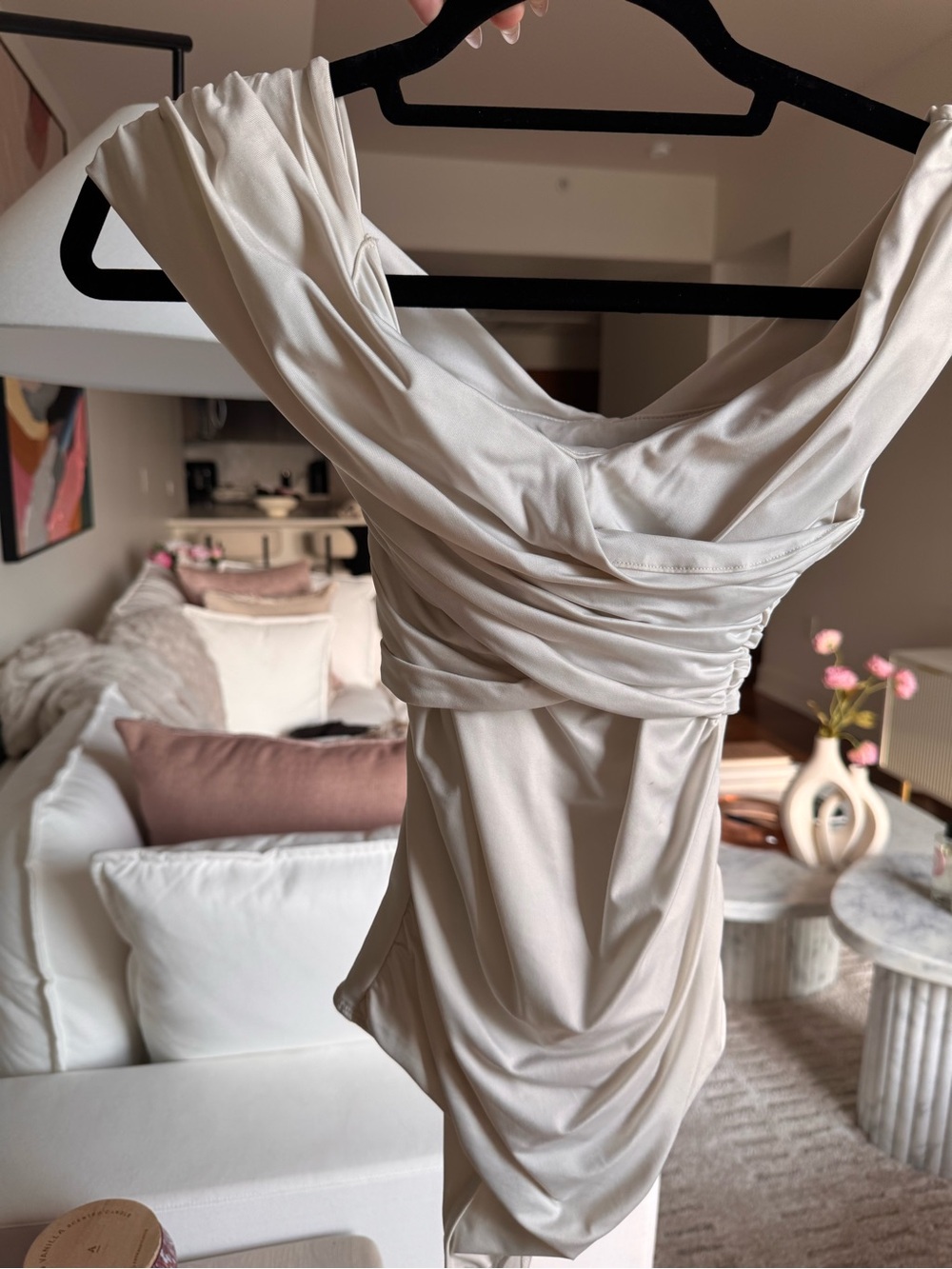 Abercrombie & Fitch Cream One-Shoulder Draped Dress